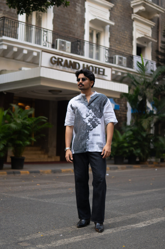 Urban Ink Printed Pure Linen Short Sleeve Shirt - AddysForMen®