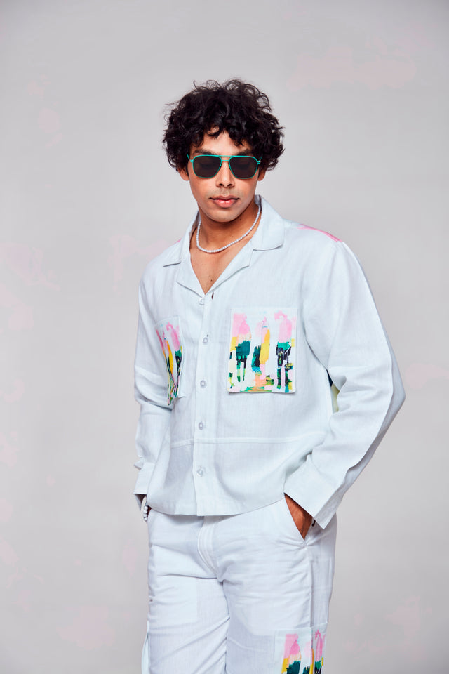 Floral Fusion : Pure Linen Crop Length Jacket