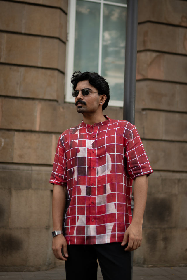 Gridlock Flow Designer Pure Linen Short Sleeve Shirt- AddysForMen®
