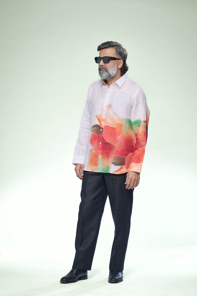 Floral Impression Abstract Pure Linen Full Sleeve Shirt - AddysForMen®