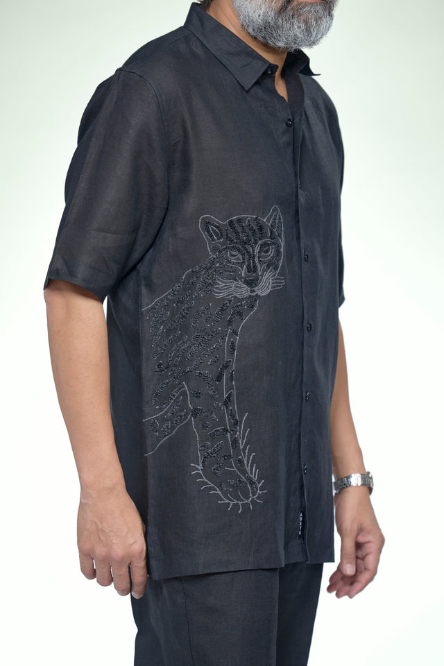 Midday Artisan : 8-Hour Hand Embroidered Pure Linen Half Sleeve Shirt - AddysForMen®️