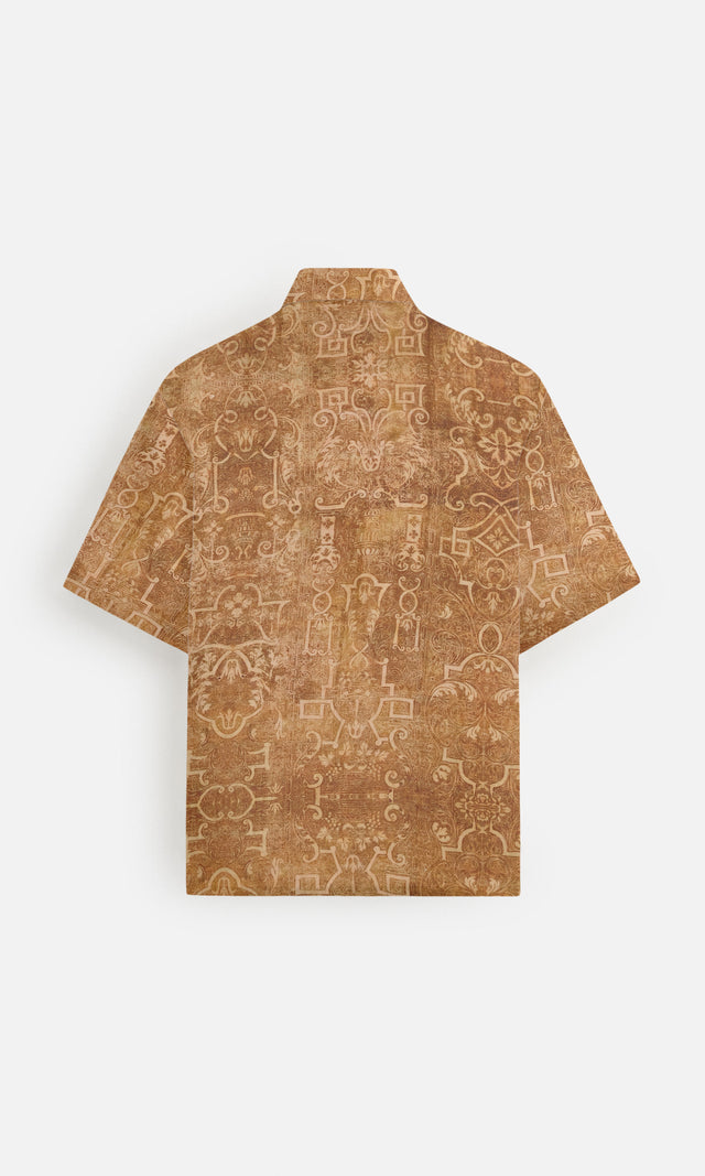 Golden Aura Pure Satin Linen Short Sleeve Shirt