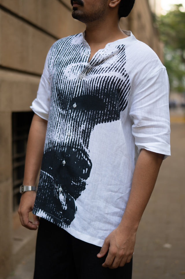 Grayscale Flow Unisex Digital Printed Pure Linen Short Sleeve Shirt - AddysForMen®