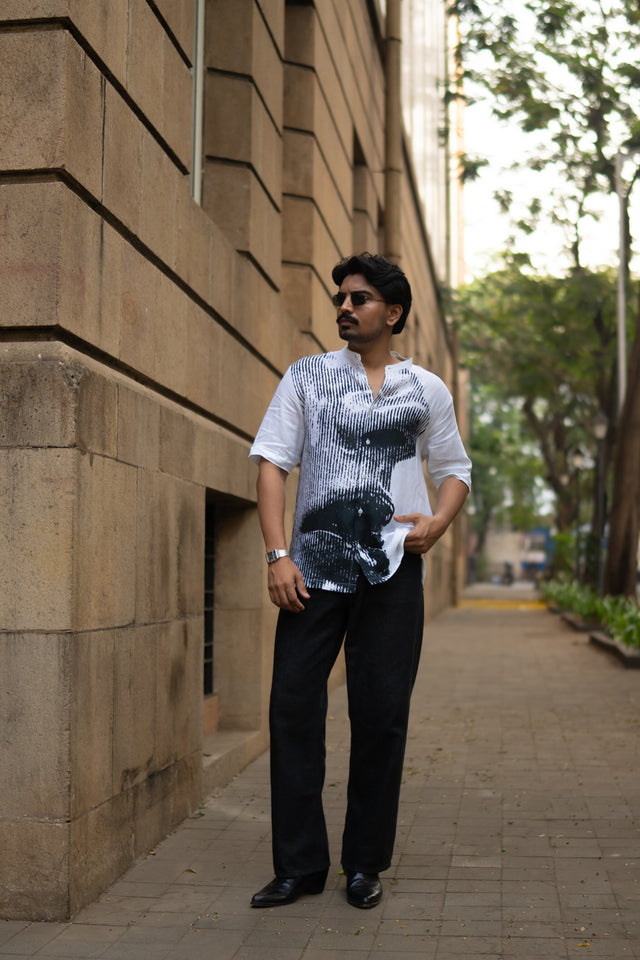 Grayscale Flow Unisex Digital Printed Pure Linen Short Sleeve Shirt - AddysForMen®