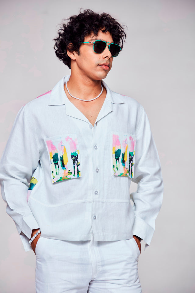 Floral Fusion : Pure Linen Crop Length Jacket