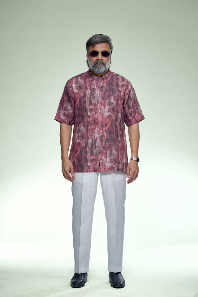 Vintage Inspired Damask Pure Linen Short Sleeve Shirt – AddysForMen®️
