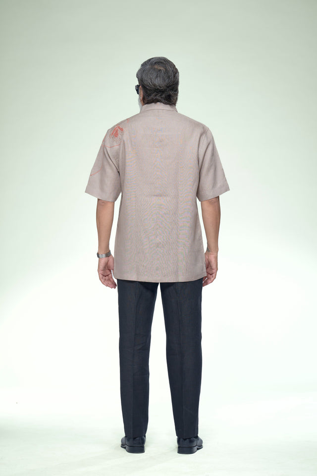 Coastal Artisan : 5-Hour Hand Embroidered Pure Linen Half Sleeve Shirt - AddysForMen®️