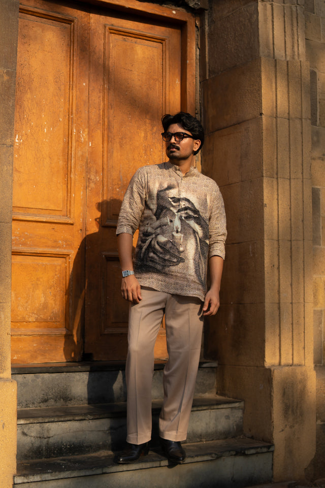 Eternal Flame Unisex Digital Print Pure Linen Kurta Style Shirt - AddysForMen®