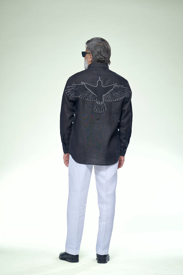 The 360° Artisan: 9-Hour Back Hand Embroidered Pure Linen Full Sleeve Shirt - AddysForMen®️