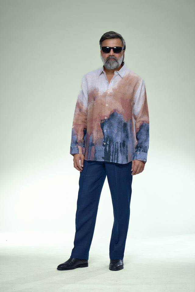 Tera Wash Abstract Gradient Pure Linen Full Sleeve Shirt - AddysForMen®