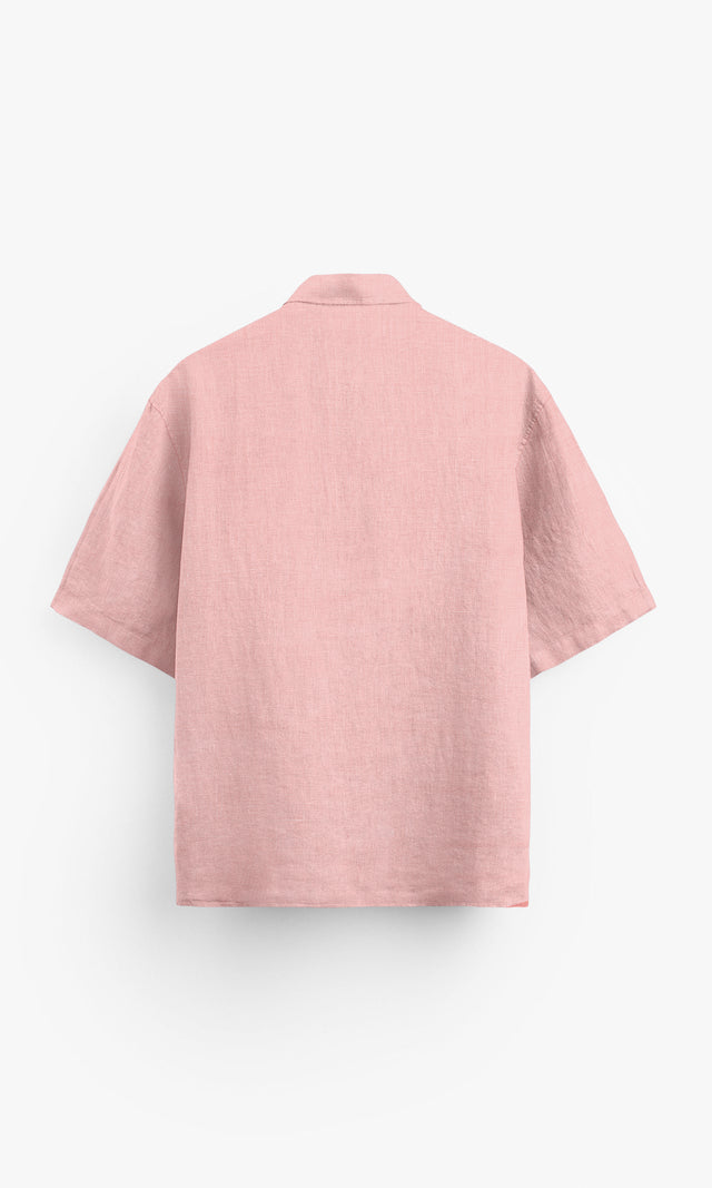 Classic Rose Pink Colour Plain Formal Pure Linen Polo Shirt - AddysForMen®