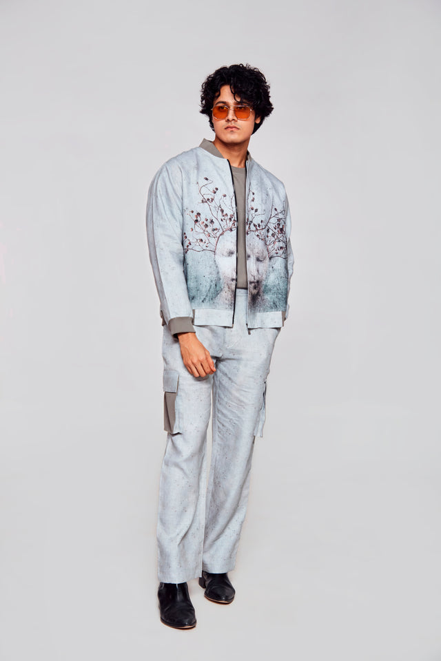 Mystic Mirage : Pure Linen Crop Length Jacket
