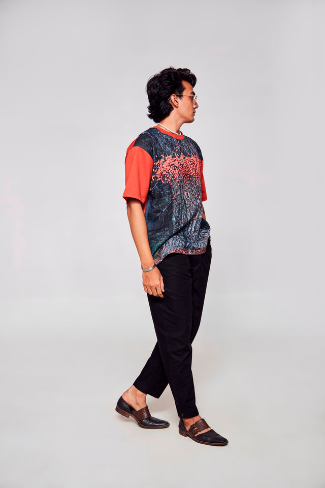 Sylvan Symphony : Tapestry of Majestic Tree Revelry - Oversize Linen Tshirt
