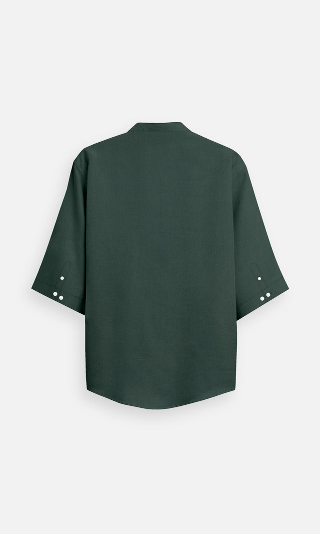 Deep Forest Green Plain Pure Linen Kurta Style Shirt - AddysForMen®