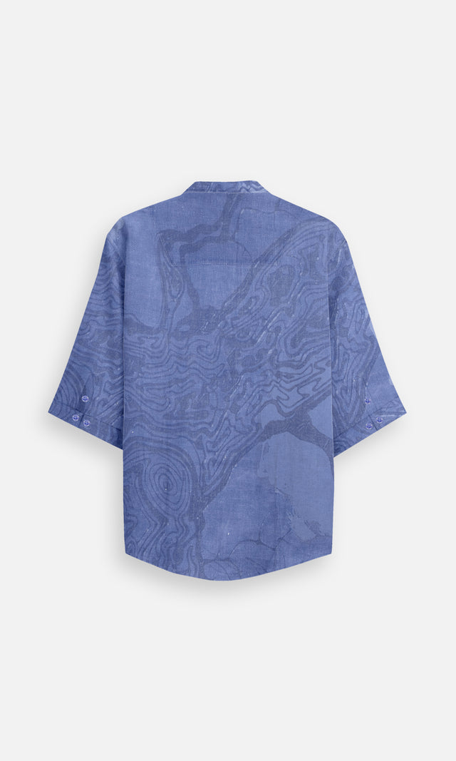 Murky Blue (Pure Linen Kurta Style Shirt) - AddysForMen®️