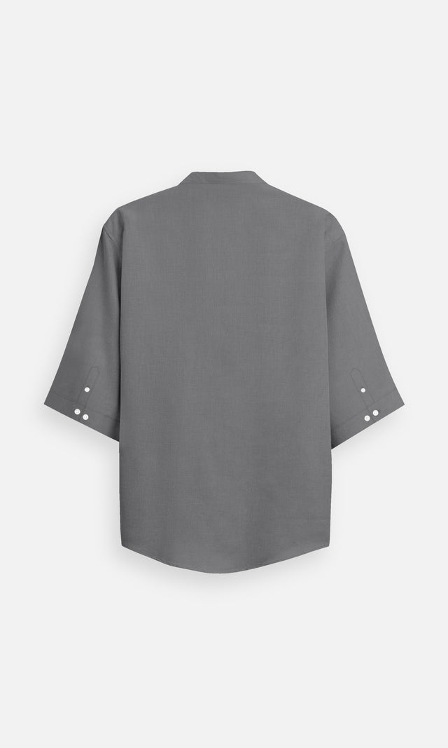 Charcoal Grey Plain Regular Wear Pure Linen Kurta Style Shirt - AddysForMen®