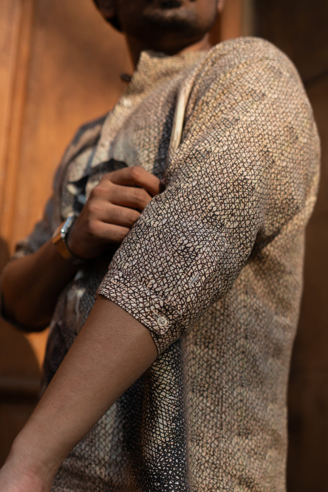 Eternal Flame Unisex Digital Print Pure Linen Kurta Style Shirt - AddysForMen®