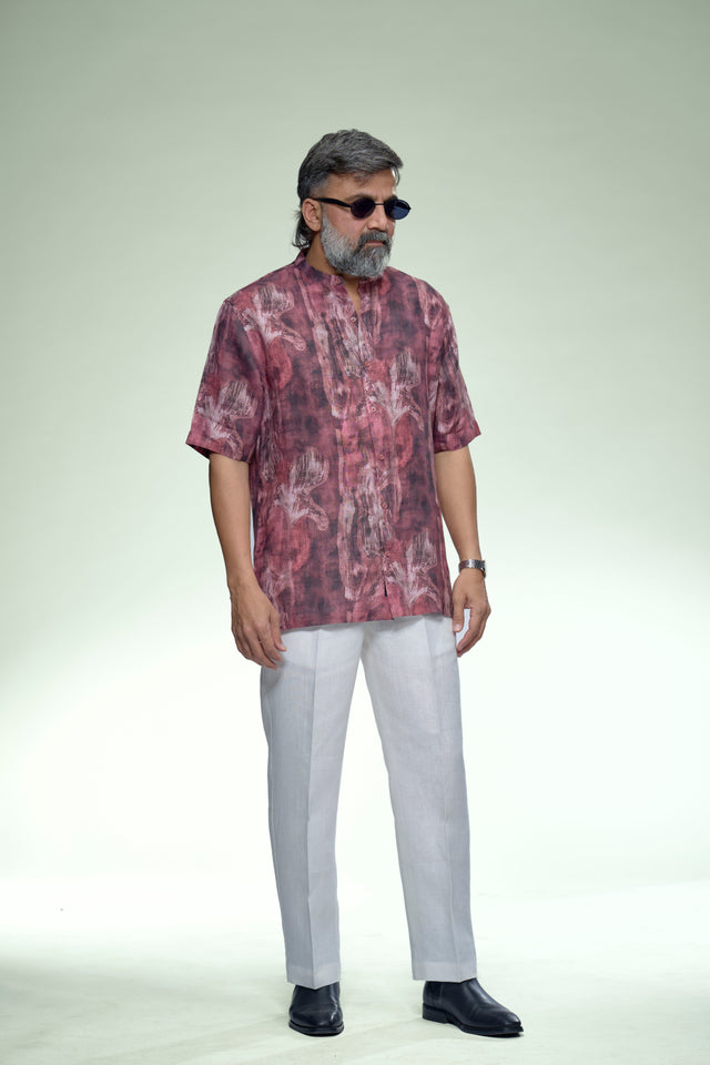 Vintage Inspired Damask Pure Linen Short Sleeve Shirt – AddysForMen®️