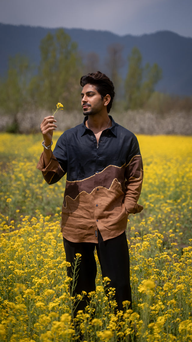 Brown and Black Shirt, Rustic Trails Pure Linen Shirt, shirt for men, shirt for women, shirts for men, shirts for women, Long Sleeve shirt, satin Pure Linen shirt, beach wear shirt, party wear shirt