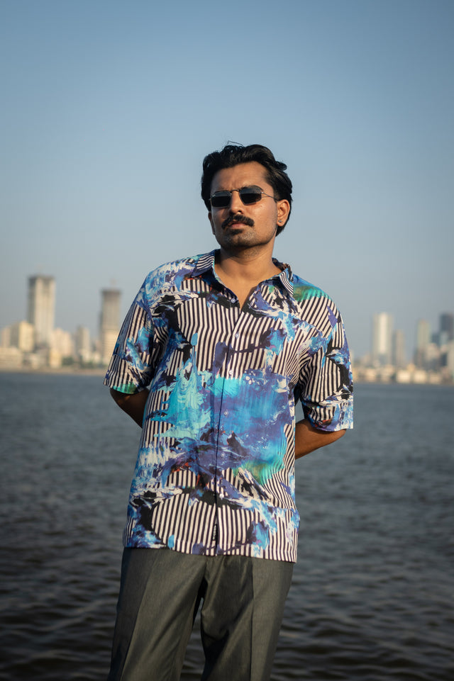 Electric Tide Pure Satin Linen Short Sleeve Shirt