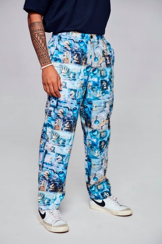Ocean chess: Pure Linen Loose Tapered Fit Pant