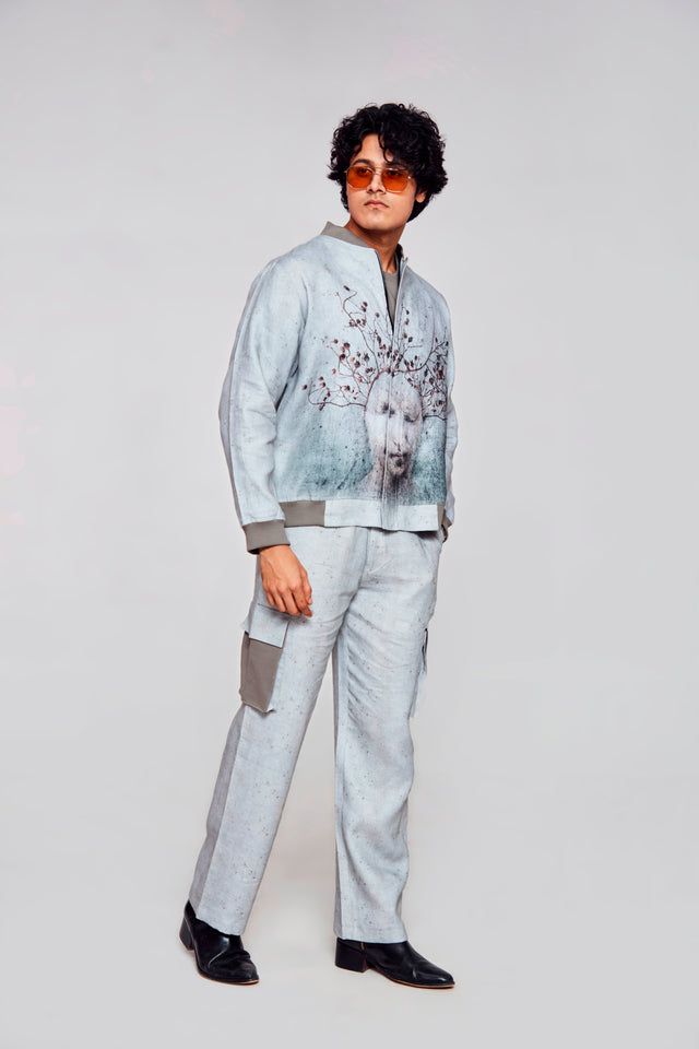 Mystic Mirage : Pure Linen Crop Length Jacket