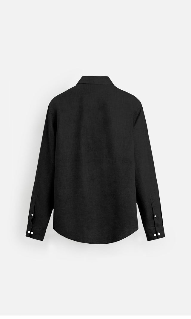 Classic Black Plain Pure Linen full Sleeve Shirt - AddysForMen®