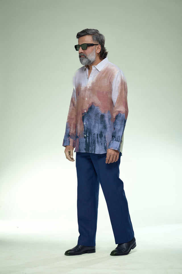 Tera Wash Abstract Gradient Pure Linen Full Sleeve Shirt - AddysForMen®