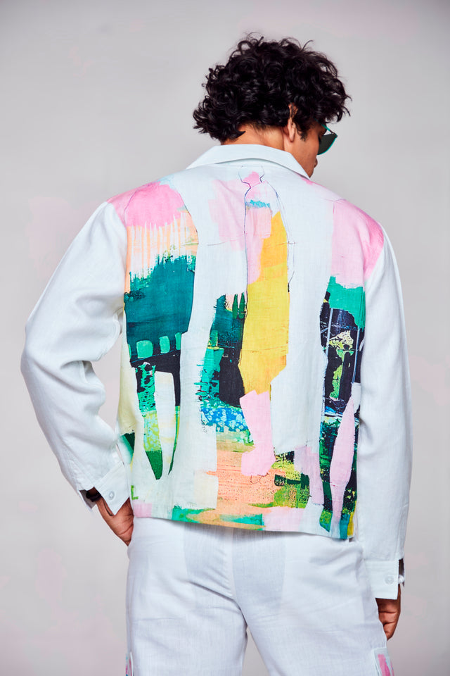 Floral Fusion : Pure Linen Crop Length Jacket