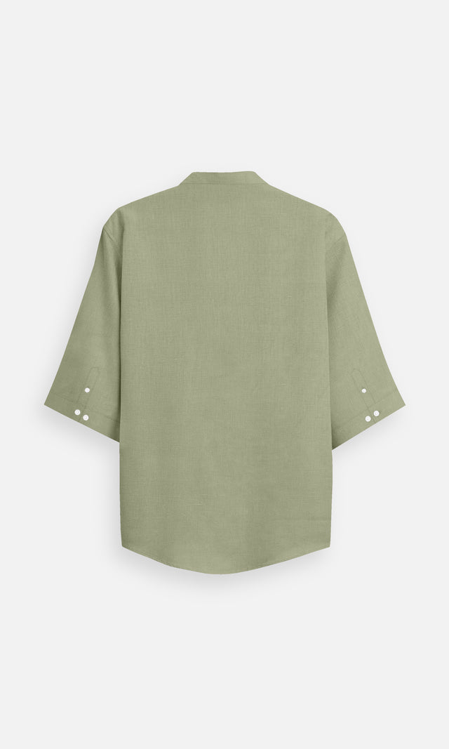 Muted Olive Pure Linen Kurta Style Shirt for Unisex - AddysForMen®