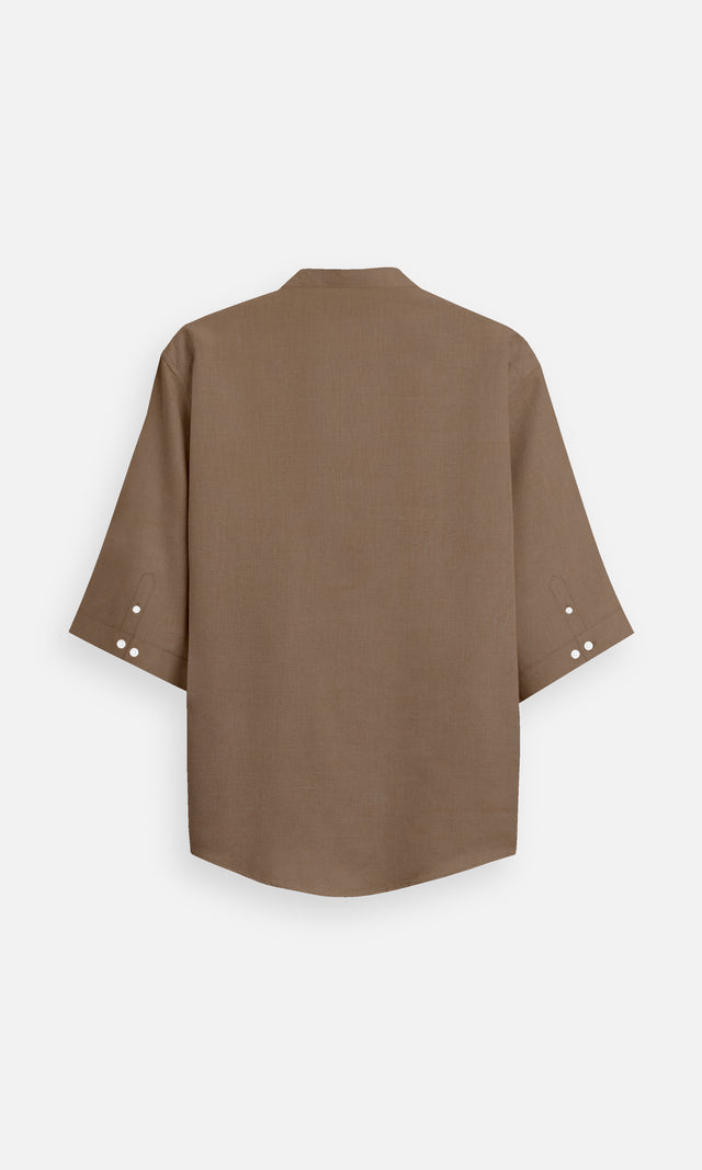 Chestnut Brown Plain Pure Linen Kurta Style Shirt - AddysForMen®