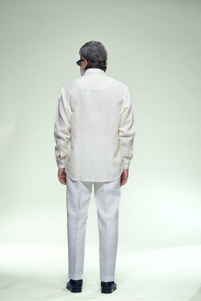 Masterpiece 9 : Hand Embroidery Pure Linen Full Sleeve Shirt - AddysForMen®️