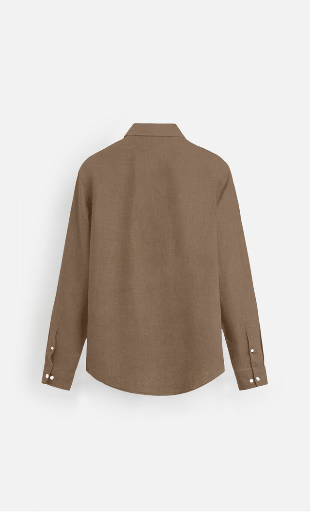 Chestnut Brown Regular Fit Pure Linen full Sleeve Shirt - AddysForMen®