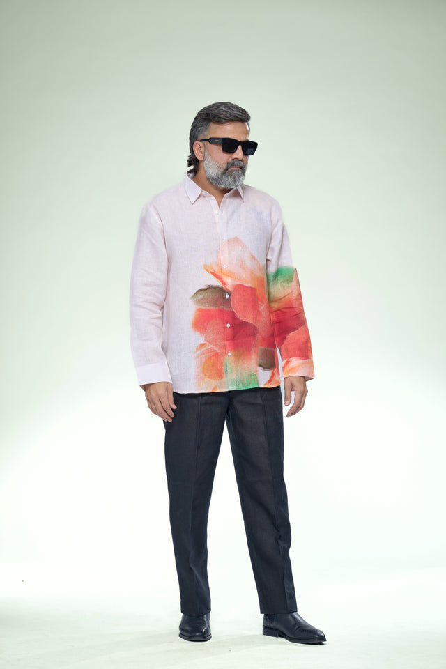 Floral Impression Abstract Pure Linen Full Sleeve Shirt - AddysForMen®