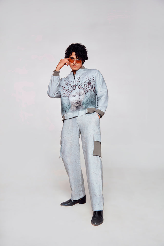 Mystic Mirage : Pure Linen Crop Length Jacket