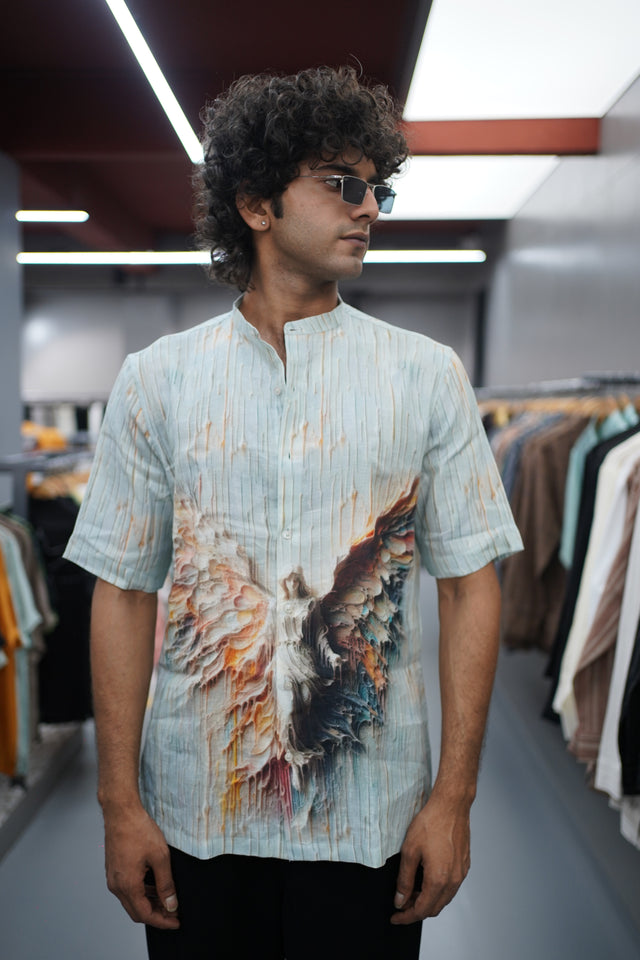 The Solar Peak: Digital Art Pure Linen Short Sleeve Shirt – AddysForMen®️