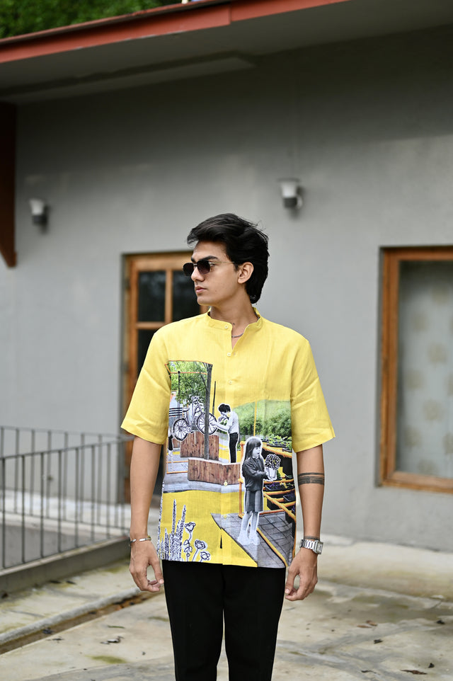 Sunshine Shades : Vibrant Yellow Hues Pure Linen Shirt