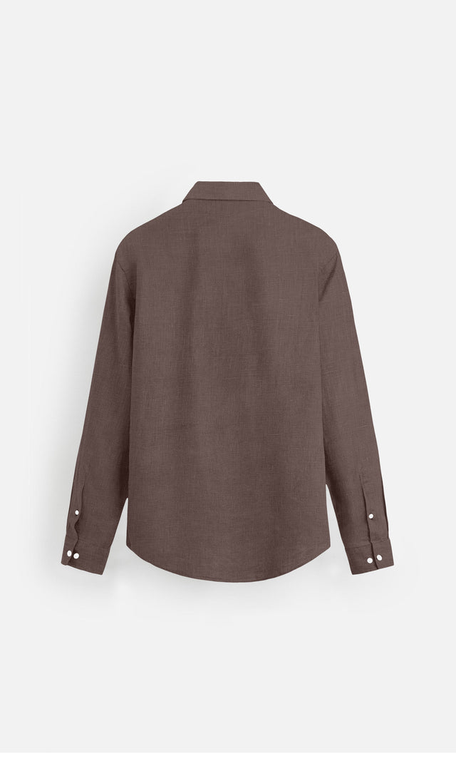 Rich Cocoa Plain Regular Wear Pure Linen full Sleeve Shirt - AddysForMen®