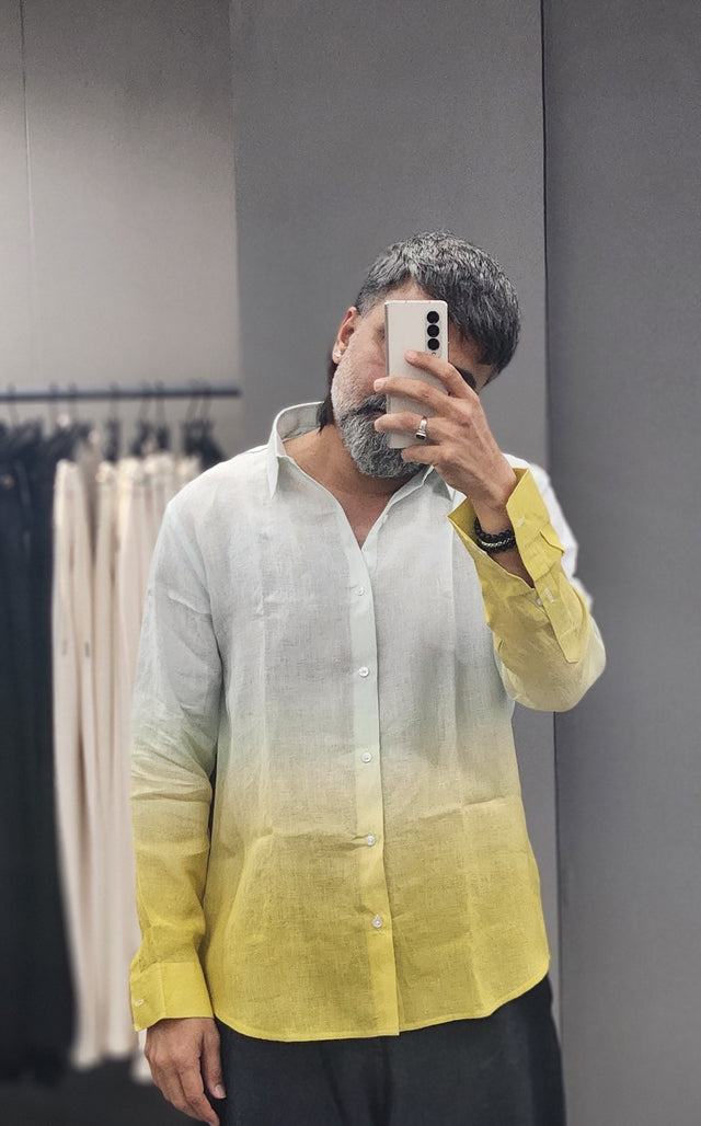 Horizon Sunburst Ombré Digital Print Pure Linen Shirt