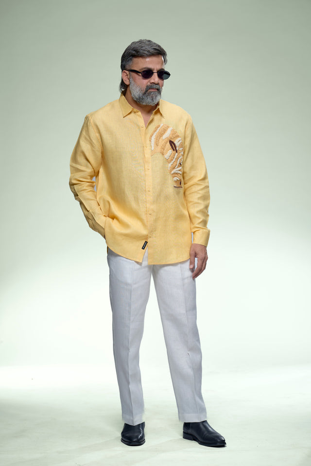 Artisan 8 : Hand Embroidery Pure Linen Full Sleeve Shirt - AddysForMen®️