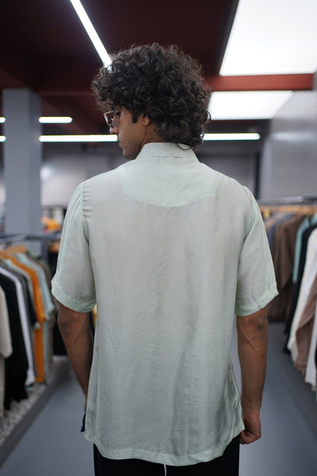 The Midnight Bloom: Pure Bemberg Digital Print Satin Short Sleeve Shirt - AddysForMen®️