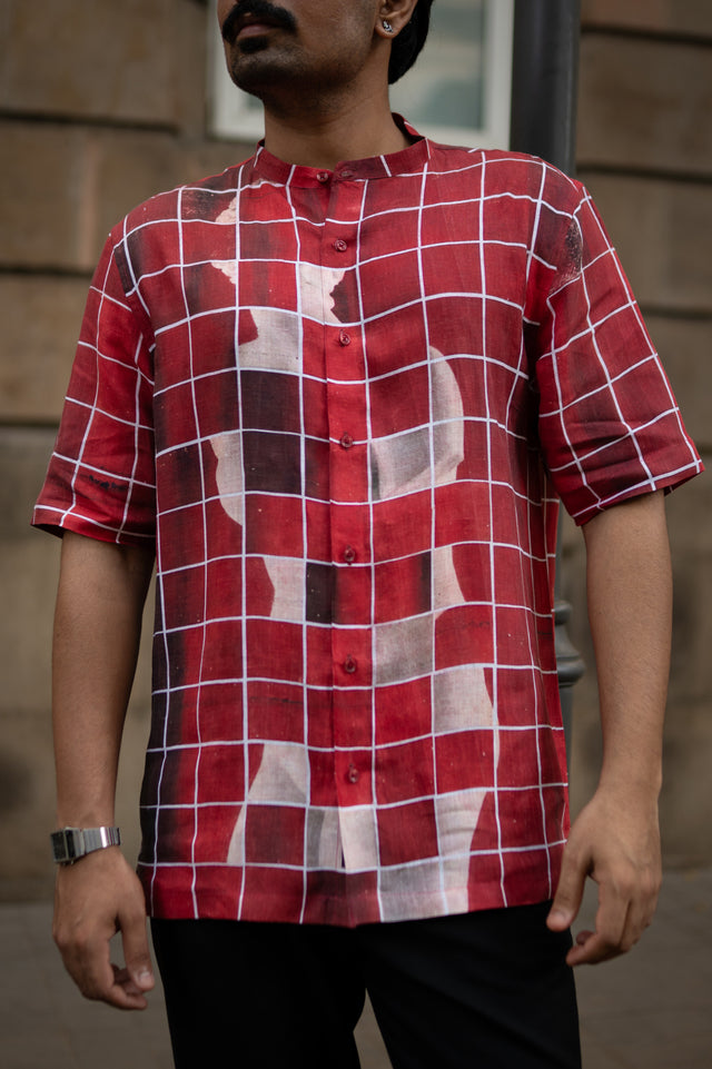 Gridlock Flow Designer Pure Linen Short Sleeve Shirt- AddysForMen®