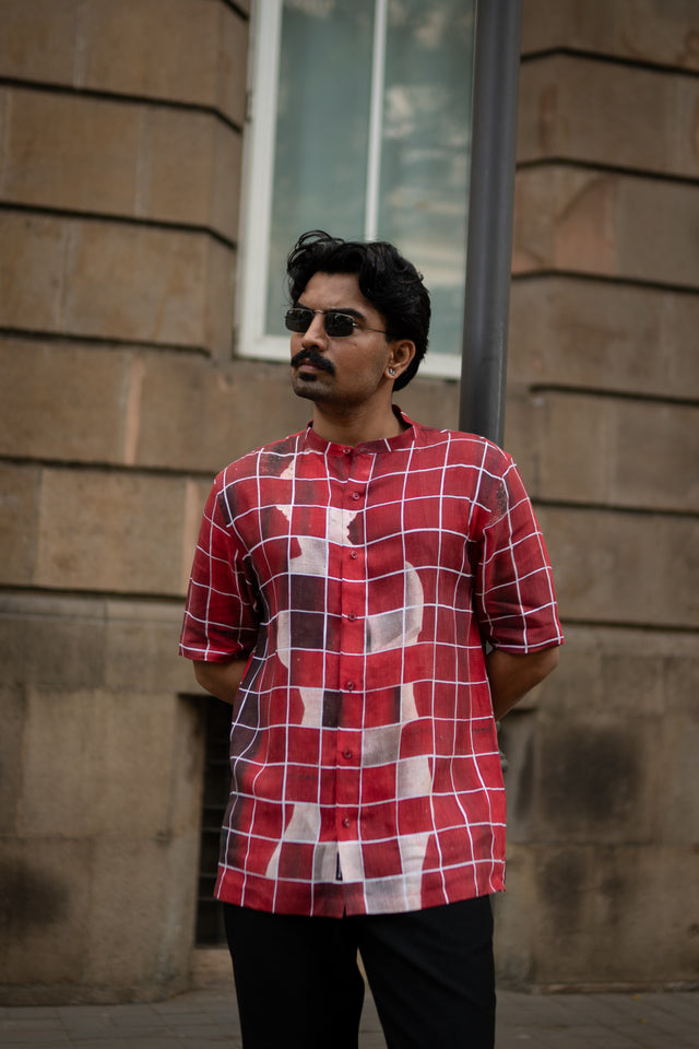 Gridlock Flow Designer Pure Linen Short Sleeve Shirt- AddysForMen®