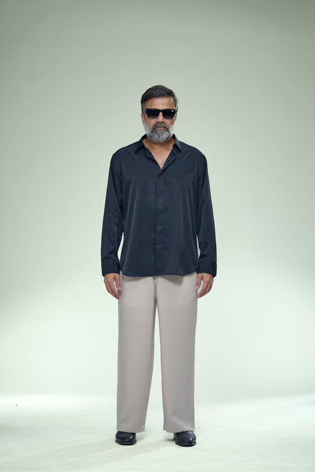 Midnight Armani Black Self-Stripe Full Sleeve Shirt - AddysForMen®️