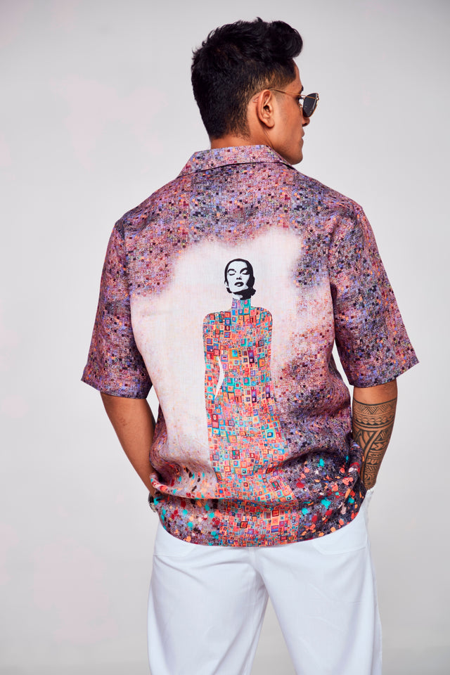 Digitally Embodied Printed Pure Linen Cuban Coller Unisex Shirt