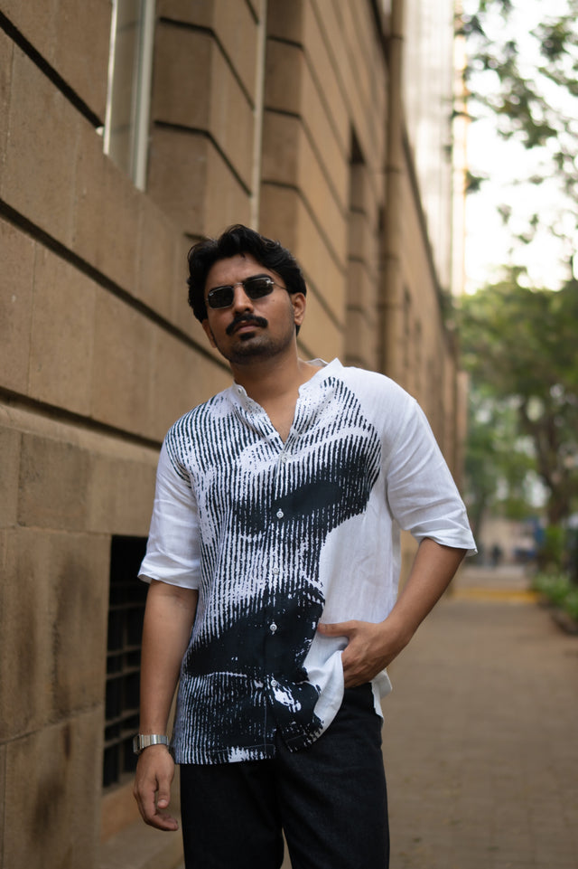 Grayscale Flow Unisex Digital Printed Pure Linen Short Sleeve Shirt - AddysForMen®