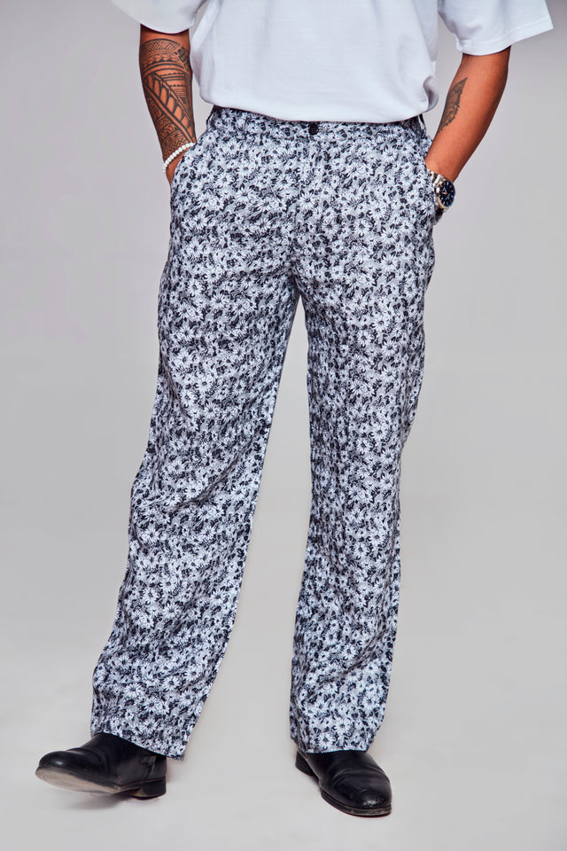 white flower : Pure Linen Wide Leg Loose Fit Pant