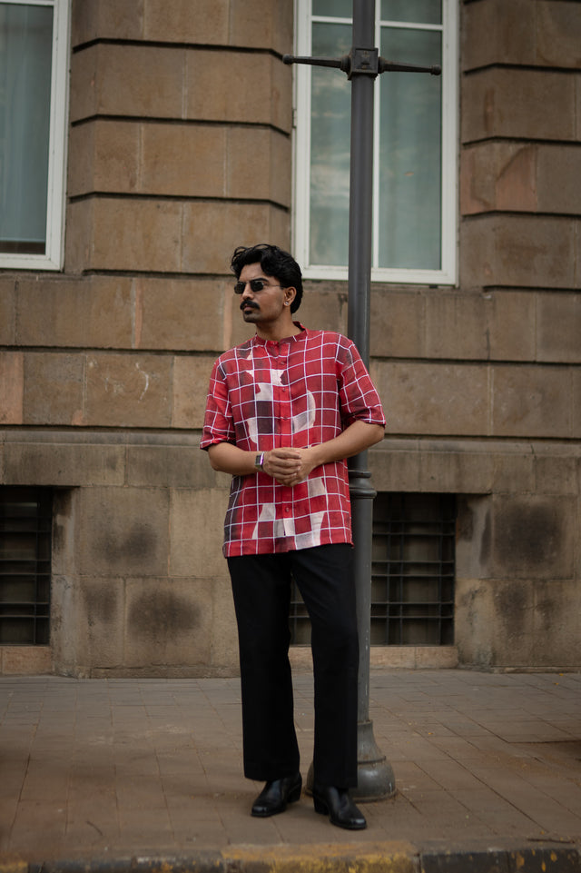 Gridlock Flow Designer Pure Linen Short Sleeve Shirt- AddysForMen®