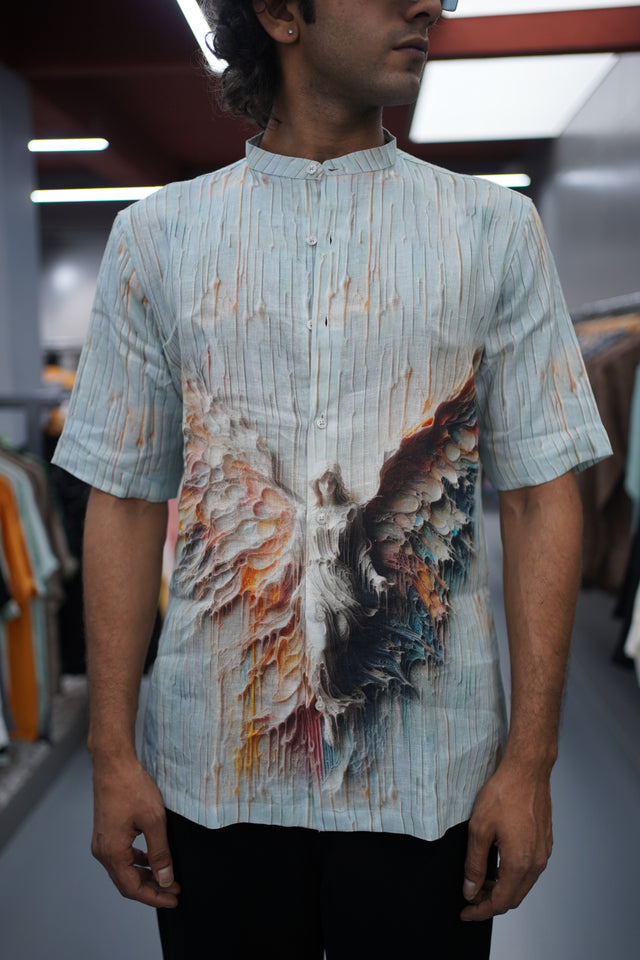 The Solar Peak: Digital Art Pure Linen Short Sleeve Shirt – AddysForMen®️