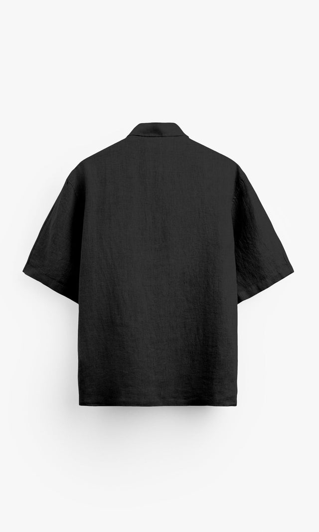 Classic Black Plain Pure Linen Half Sleeve Polo Shirt - AddysForMen®